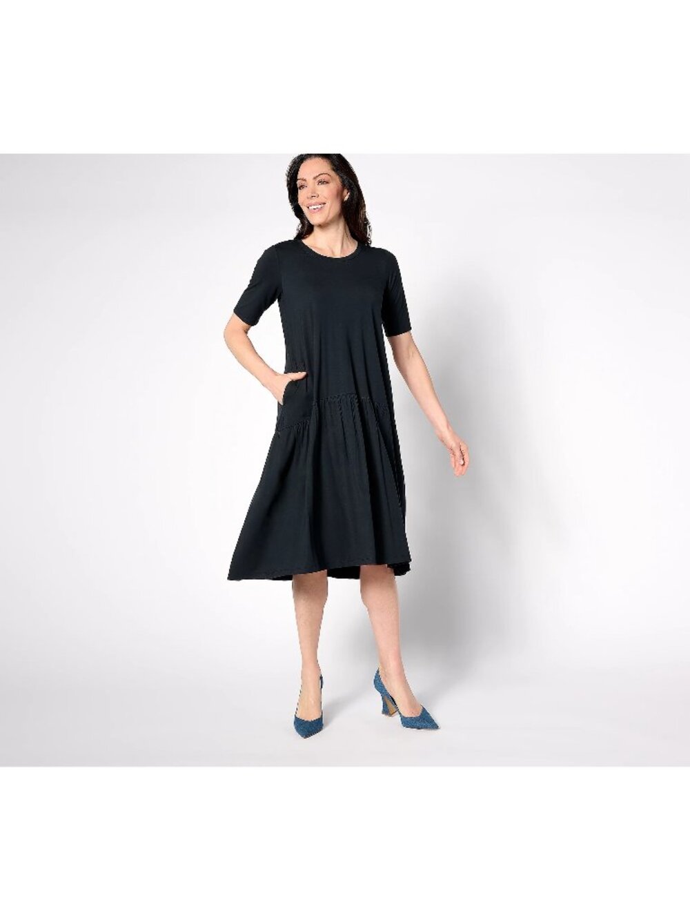 LOGO by Lori Goldstein Dress XS Regular Rayon 230 Elbow Sleeve Black NEW
